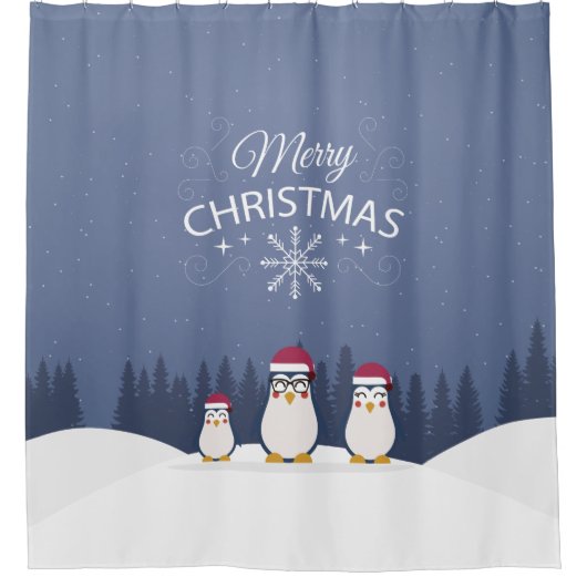 Merry Kerstpinguins Shower Curtain Douchegordijn (Voorkant)