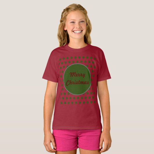 Merry Kerstpoka Dot Kinder T-Shirt (Maroon) (Voorkant volledig)