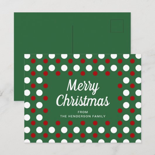 Merry Kerstpoka Dots Green Briefkaart (Voorkant / Achterkant)