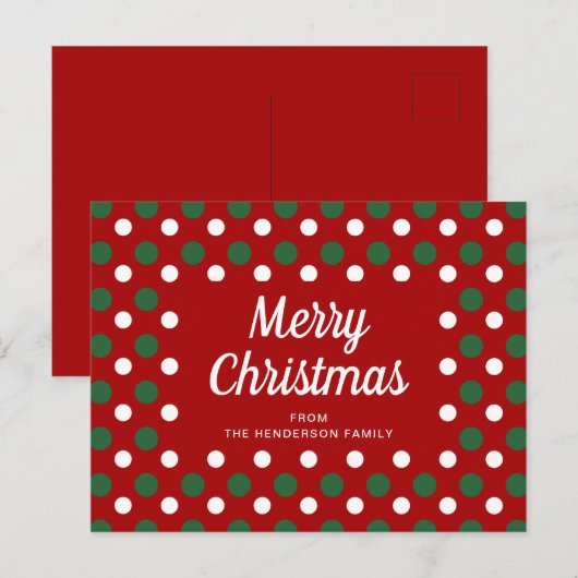 Merry Kerstpoka Dots Red Briefkaart (Voorkant / Achterkant)