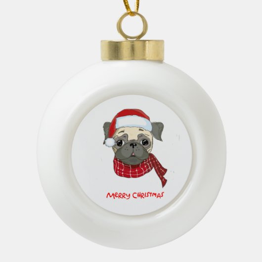 Merry Kerstpug Keramische Bal Ornament (Voorkant)