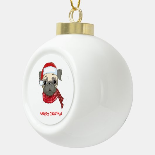 Merry Kerstpug Keramische Bal Ornament (Rechts)