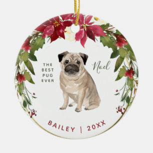 Merry Kerstpug   Voeg de foto van uw hond toe Keramisch Ornament