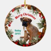 Merry Kerstpuppy Dog gepersonaliseerd Keramisch Ornament (Achterkant)