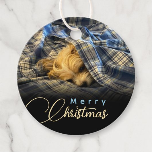 Merry kerstpuppy Photo Pset Blanket Bedankjes Labels (Voorkant)