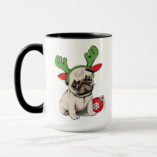 Merry Kerstpuppy Pug Mok (Links)