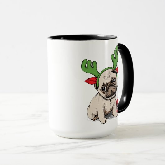 Merry Kerstpuppy Pug Mok (Voorkant rechts)