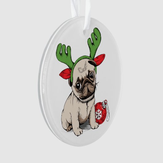 Merry Kerstpuppy Pug Ornament (voorkant)