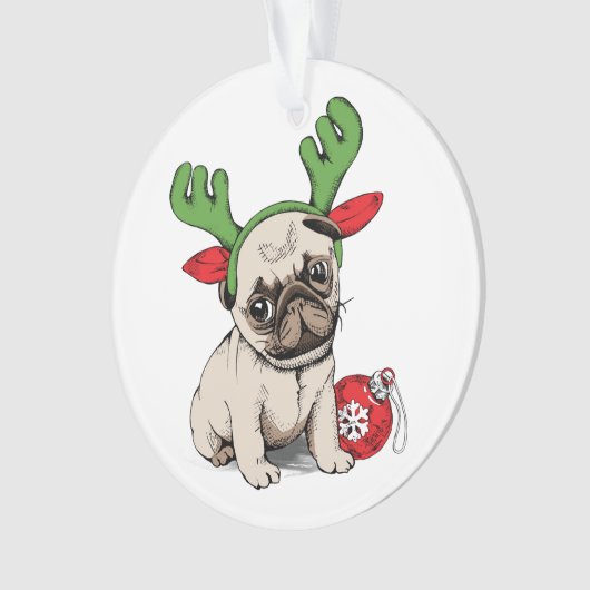 Merry Kerstpuppy Pug Ornament (voorkant)