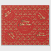 Merry KerstRed Elegant Faux Gold Foil Script Cadeaupapier (Vlak)