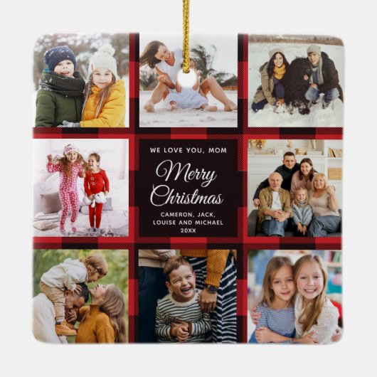 Merry Kerstred Plays Multiple Photo Collage Keramisch Ornament (Achterkant)