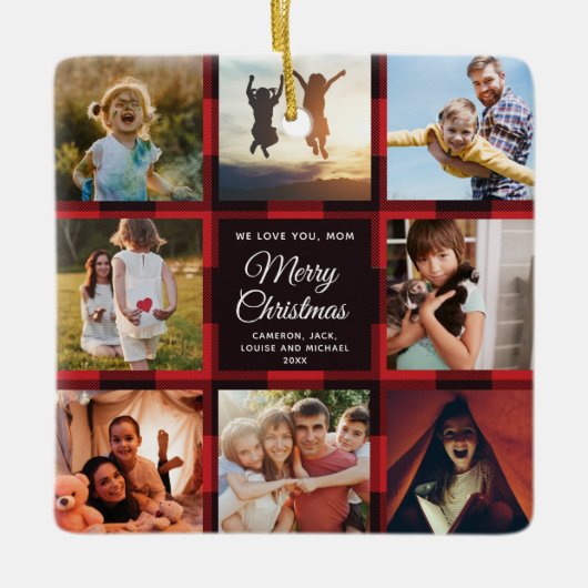 Merry Kerstred Plays Multiple Photo Collage Keramisch Ornament (Voorkant)