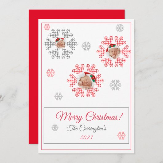 Merry Kerstred Pset Snowflakes Foto Holiday (Voorkant / Achterkant)