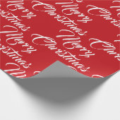 Merry Kerstred wit aangepast script elegant Cadeaupapier (Hoek)