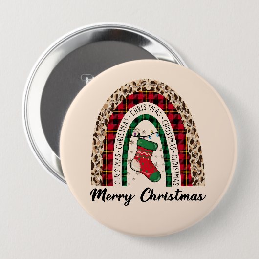 Merry Kerstregenboog Ronde Button 4,0 Cm (Voorkant /achterkant)