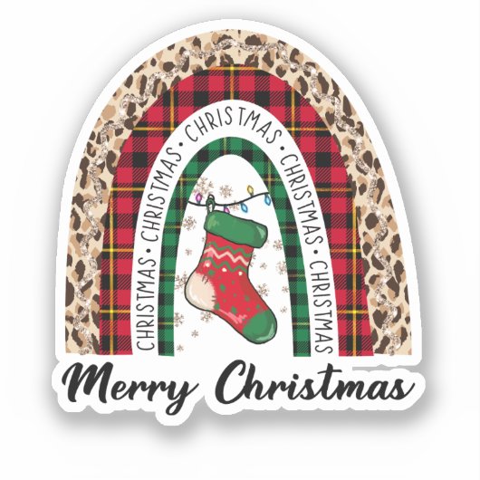 Merry Kerstregenboog Sticker (Voorkant)
