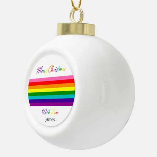 Merry Kerstregenboogvlag LGBT Naam toevoegen Keramische Bal Ornament (Rechts)