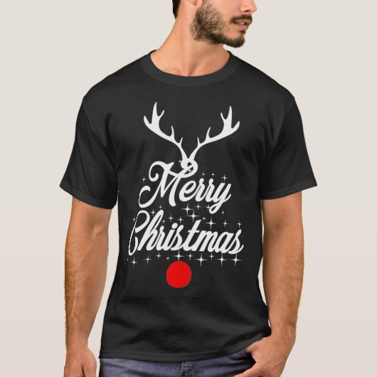 Merry Kerstreindeer Antlers T-shirt (Voorkant)