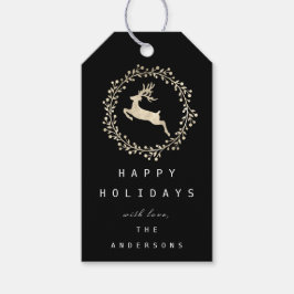 Merry Kerstreindeer Champaigne Gold Black Cadeaulabel