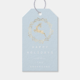 Merry Kerstreindeer Champaigne Gold Blue Cadeaulabel