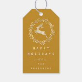 Merry Kerstreindeer Champaigne Gold Mustard Cadeaulabel (Voorkant)