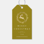 Merry Kerstreindeer Champaigne Gold Mustard Cadeaulabel (Voorkant)