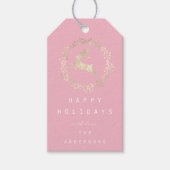Merry Kerstreindeer Champaigne Gold Pink Cadeaulabel (Voorkant)