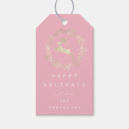 Merry Kerstreindeer Champaigne Gold Pink Cadeaulabel