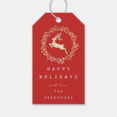 Merry Kerstreindeer Champaigne Gold Red Cadeaulabel (Voorkant)