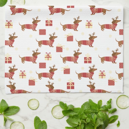 Merry Kerstreindeer Dachshund Theedoek (Gevouwen)