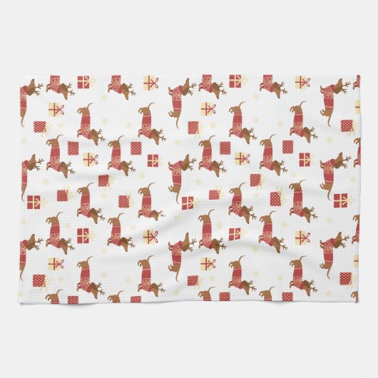 Merry Kerstreindeer Dachshund Theedoek (Horizontaal)