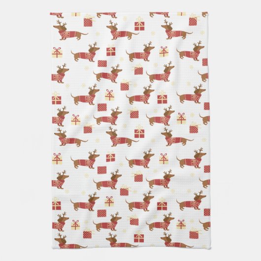 Merry Kerstreindeer Dachshund Theedoek (Verticaal)