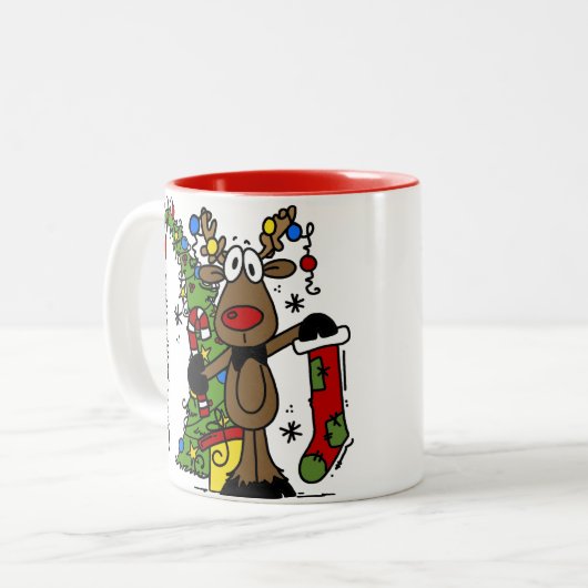 Merry Kerstreindeer Festive Tweekleurige Koffiemok (Voorkant links)