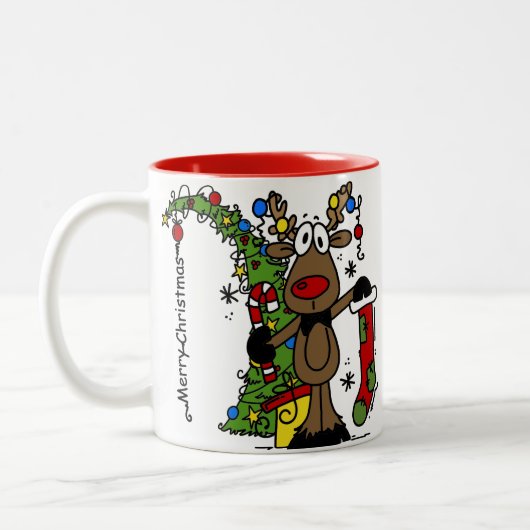 Merry Kerstreindeer Festive Tweekleurige Koffiemok (Links)