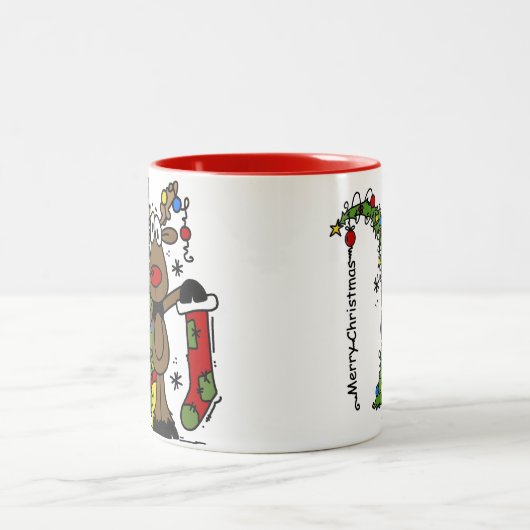 Merry Kerstreindeer Festive Tweekleurige Koffiemok (Center)