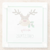 Merry Kerstreindeer Mistletoe Green Glazen Onderzetter (Achterkant)