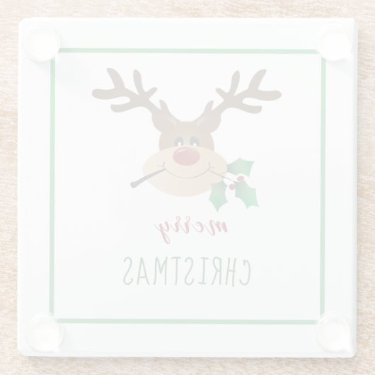Merry Kerstreindeer Mistletoe Green Glazen Onderzetter (Achterkant)