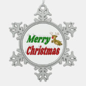 Merry Kerstreindeer roodgroene typografie Tin Sneeuwvlok Ornament (Voorkant)