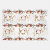 Merry Kerstreindeer Snow Poinsettia Joy Gold Inpakpapier Vel (Voorkant)