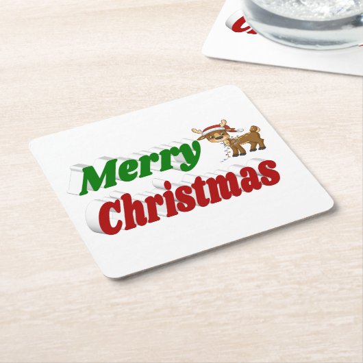 Merry Kerstreindeertypografie Kartonnen Onderzetters (Schuin)