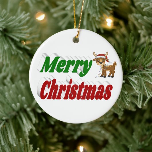 Merry Kerstreindeertypografie Keramisch Ornament (Boom)