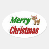 Merry Kerstreindeertypografie Ovale Sticker (Voorkant)
