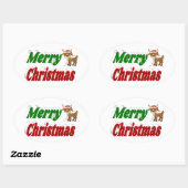 Merry Kerstreindeertypografie Ovale Sticker (Vel)