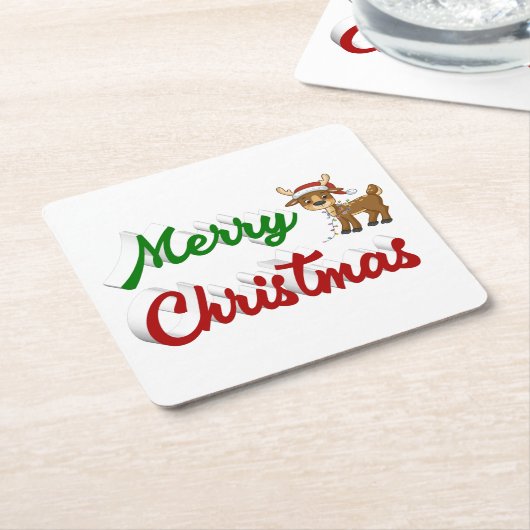 Merry KerstrenDER rood script Kartonnen Onderzetters (Schuin)