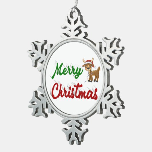 Merry KerstrenDER rood script Tin Sneeuwvlok Ornament (Rechts)