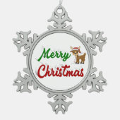 Merry KerstrenDER rood script Tin Sneeuwvlok Ornament (Voorkant)