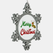 Merry KerstrenDER rood script Tin Sneeuwvlok Ornament (Links)