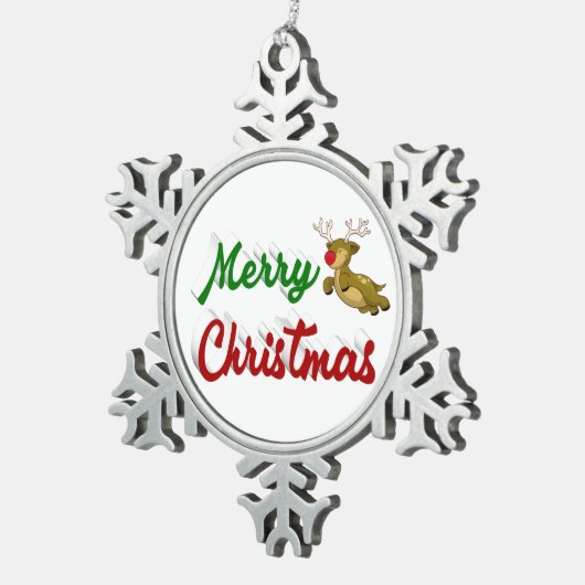 Merry KerstrenDER rood script Tin Sneeuwvlok Ornament (Rechts)