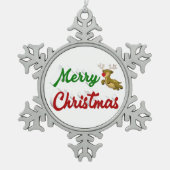 Merry KerstrenDER rood script Tin Sneeuwvlok Ornament (Voorkant)
