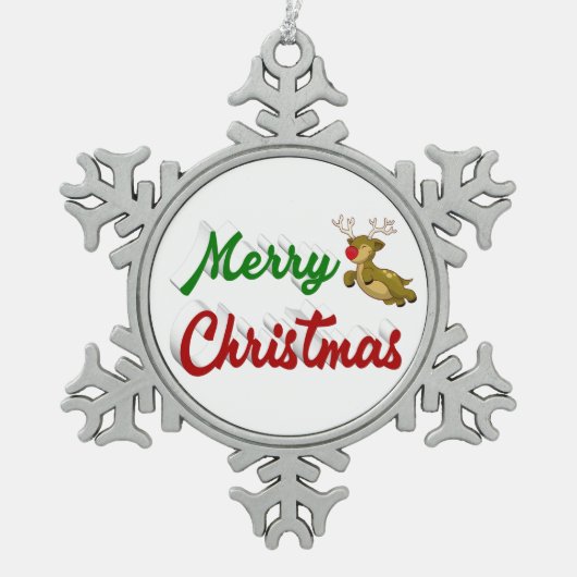 Merry KerstrenDER rood script Tin Sneeuwvlok Ornament (Voorkant)